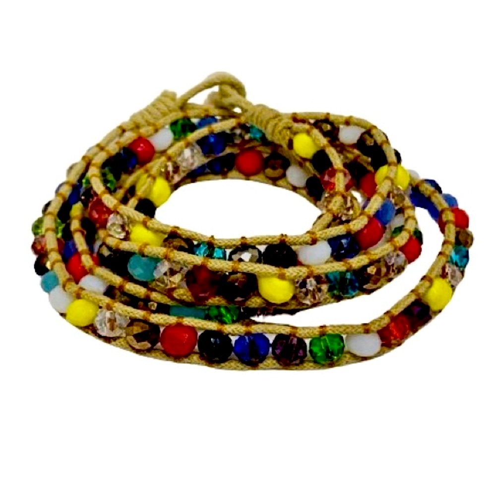 Multicolor Glass Bead Wrap Bracelet with Real Pearl